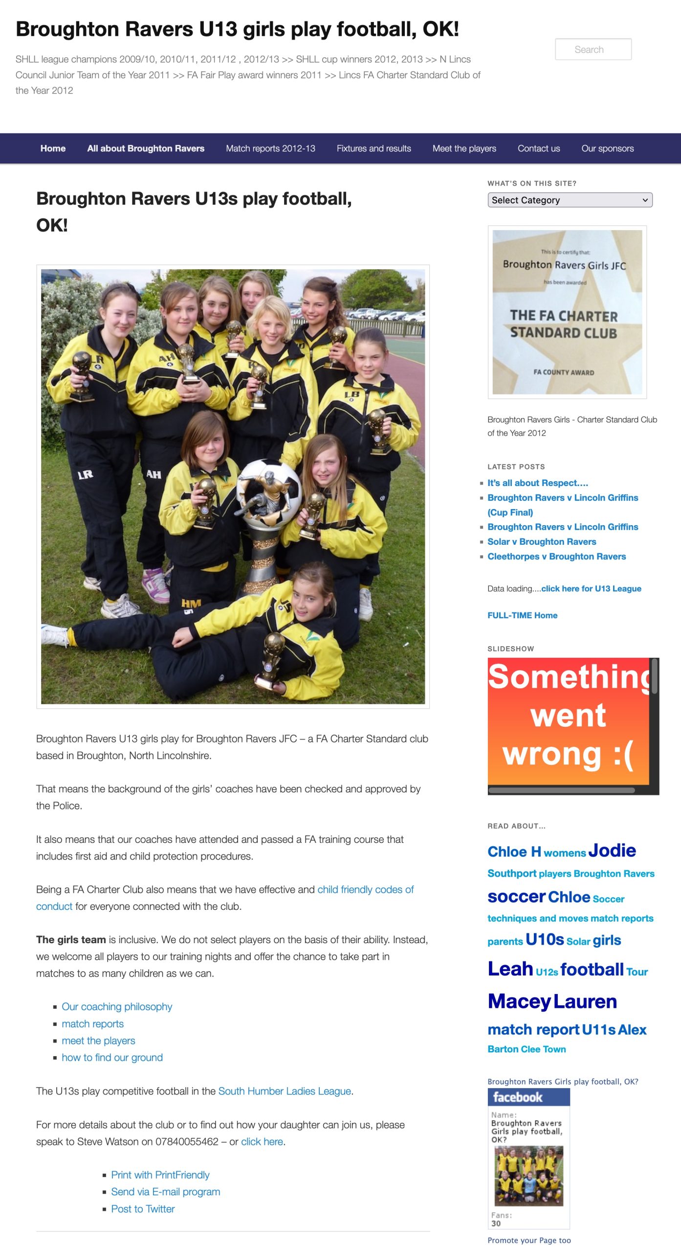Broughton Ravers Girls' website 2013